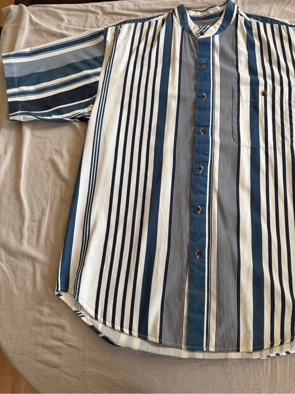 Bugle Boy Blue and White Vertical Stripe Short-Sleeve Button-Down Shirt